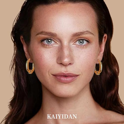 2 Pairs Gold/Silver Hoop Earrings For Women Set Trendy,14K Plated Gold Chunky Huggie Hoop Earings Pack,Oval Twisted Statement Silver Hoops,Fashion Jewelry Gift - color: 13) oval chunky hoop
