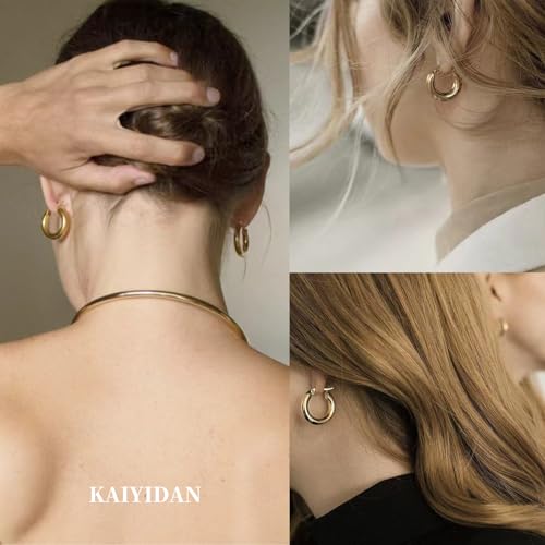 2 Pairs Gold/Silver Hoop Earrings For Women Set Trendy,14K Plated Gold Chunky Huggie Hoop Earings Pack,Oval Twisted Statement Silver Hoops,Fashion Jewelry Gift - color: 14) 20mm chunky hoop