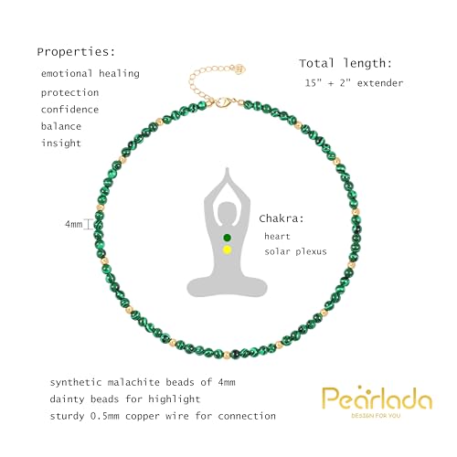 PEARLADA Turquoise Beaded Choker Necklace Chakra Stone Necklace Adjustable - color: Malachite Beads 4mm