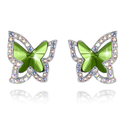 Butterfly Stud Earrings, Birthstone Crystal, for Women, Silver Tone Jewelry, Anniversary Birthday Gift for Her, Wife & Mom