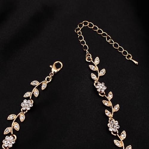 Austrian Crystal Rhinestone Choker Necklace Elegant Flower Leaf Chain Necklace Jewelry for Party Prom Costume Accessories for Women - color: White-Gold Plated