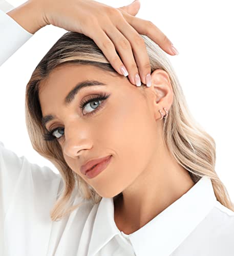 3 Pairs 925 Sterling Silver Small Huggie Hoop Earrings for Women Men | 14K White Gold Plated, Hypoallergenic, Small Silver Hoops - color: E-Rose Gold 8/10/12mm