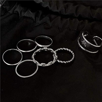 Gothic Knuckle Ring Set 7 Pcs Half Open Finger Ring Silver Punk Stackable Rings for Women or Men