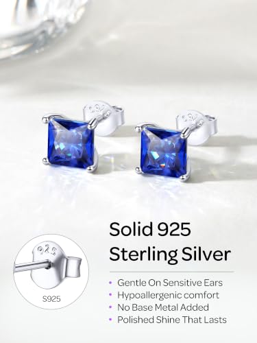 ChicSilver 925 Sterling Silver Earrings Sparkling Heart/Round/Princess Cut Birthstone Earrings for Women Birthday Jewelry with Gift Box - style: A.September(Sapphire)-Princess Cut