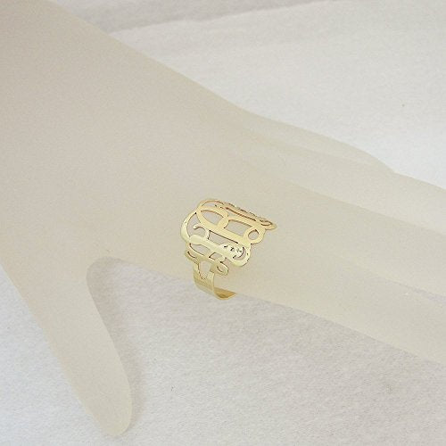 3 Initials Monogram Ring Solid 10k Yellow Gold Personalized Monogrammed Custom-Made Fine Jewelry