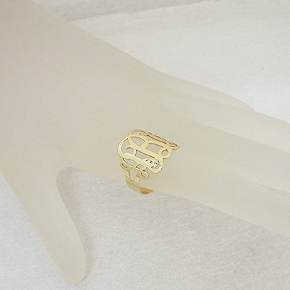 3 Initials Monogram Ring Solid 10k Yellow Gold Personalized Monogrammed Custom-Made Fine Jewelry