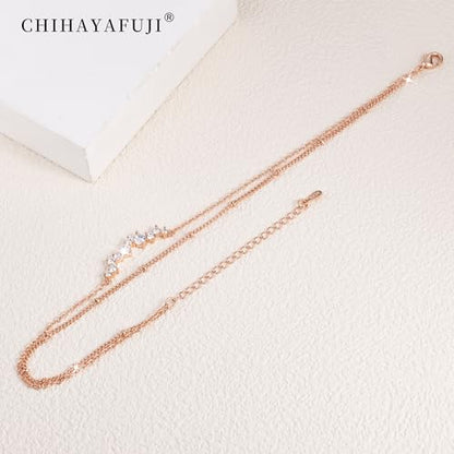 Sterling Silver Ankle for Bracelets Women 14K Gold Waterproof Layered Stackable Chain Sparkling Zircon Adjustable Non Tarnish Anklet Bracelet for Summer Beach Jewelry Gift - color: Rose GoldB