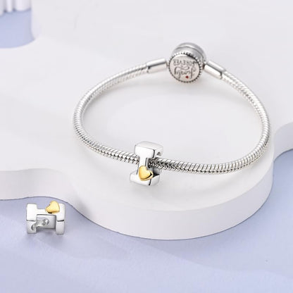 Women 925 Sterling Silver Charms A-Z Heart Letters Beads Pendant for Bracelets Women Fit Pandora Bracelets Hypoallergenic Beads - color: I