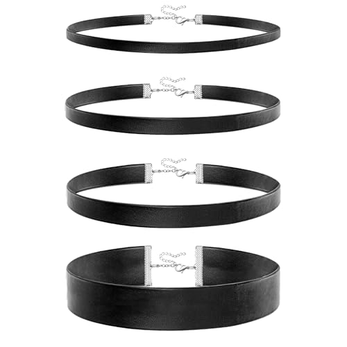 Black Choker Necklace Set Velvet Lace Choker Daisy Gothic Punk Classic Choker - color: 4pcs black leather