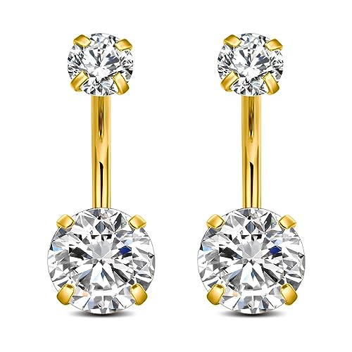 FECTAS 14g Belly Button Rings Surgical Steel CZ Petite Navel Ring for Women Body Piercing Jewelry Petite select Barbell Len 6mm 8mm 10mm 12mm 14mm Silver - style: gold-2pcs-10mm bar