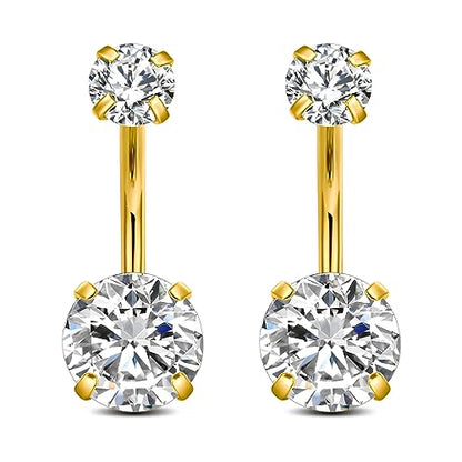 FECTAS 14g Belly Button Rings Surgical Steel CZ Petite Navel Ring for Women Body Piercing Jewelry Petite select Barbell Len 6mm 8mm 10mm 12mm 14mm Silver - style: gold-2pcs-10mm bar