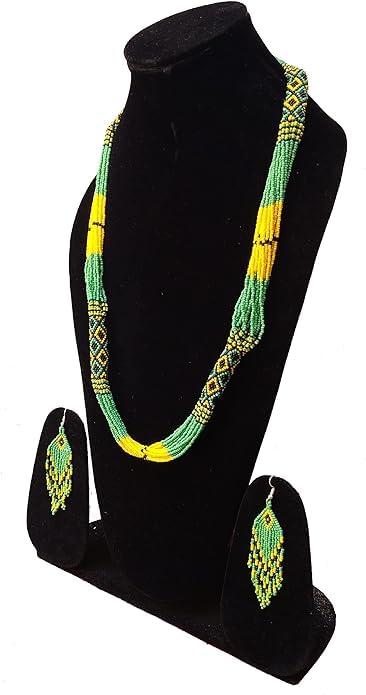 Layered – Boho Native American Style Layered Beaded Necklace– Ukrainian beaded Necklace Native Handmade Seed Bead Necklace Tribal ethnic beaded Necklace for Women (Tuquoise) - color: Green & Yello