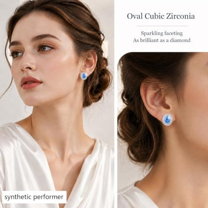 Hypoallergenic 14K Gold-Plated Cubic Zirconia Stud Earrings for Women - Comfort Piercing Earrings - color: Royal Blue
