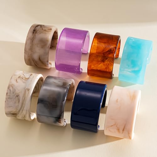 Colorful Acrylic Resin Open Bracelet Geometric Simple Transparent Tortoiseshell Acetate Plate Cuff Bangle Lightweight Chunky Thick Thin Wide Face Plastic Bracelet for Women Jewelry - color: A purple