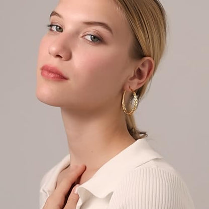 Senteria 925 Sterling Silver Post Twisted Hoop Earrings for Women 30-50MM | Hypoallergenic Large Silver Hoop Earrings for Women,Lightweight Thick Weave Braid Hoops,Nickel Lead-Free for Sensitive Ears - color: 30MM Gold