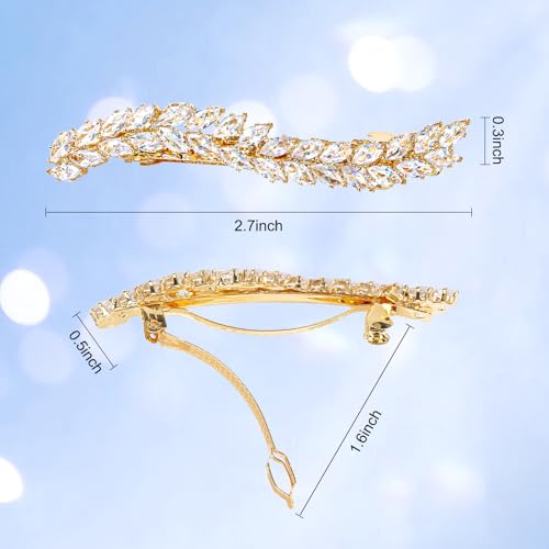 Rhinestone Hair Barrettes for Women Crystal Gold Hair Clips French Design Wedding Bridal Hair Accessories for Wedding Prom Fancy Hair Jewelry for Women Girls