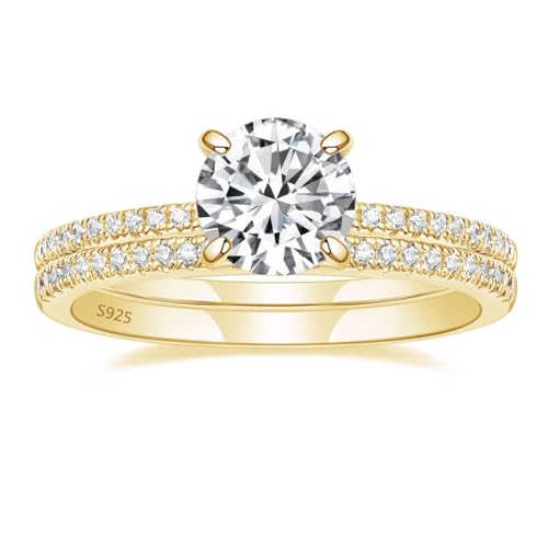 EAMTI 1.2CT 925 Sterling Silver Bridal Ring Sets Round CZ Engagement Promise Rings for Her Wedding Bands for Women Size 3-13 - color: Sterling Silver-GOLD