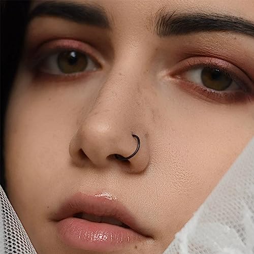 Nose Rings for Women, Gold Hypoallergenic Nose Ring Hoop, 316L Surgical Steel Septum Cartilage Earring, 20G 18G 16G 14 Guage Diameter 5mm to 16mm Body Piercing Lip Jewelry - color: Black Plated, size: Inner Diameter: 6 mm