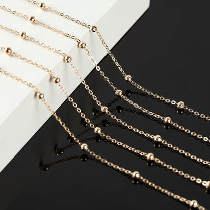 KYUNHOO 32.8 Feet Beaded Jewelry Chain Roll Light Gold Plated Cable Chain Links Soldered Iron Chain on Spool Necklace Making Supplies Thin Chain for Women DIY Craft Jewelry Finding - color: Bead Gold