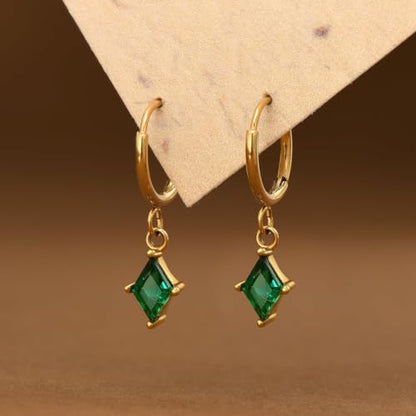 Surgical Steel Hoop Earrings for Women - Hypoallergenic Small Cartilage Huggies with Cubic Zirconia Dangle - color: Green-Stainless Steel