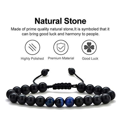 M MOOHAM Mens Bracelet - Beaded Natural Stone 8mm Tiger Eye Matte Agate Lava Rock Bracelets for Men Teen Boys Grandpa Dad Birthday Gifts Jewelry - style: Blue Tiger Eye&Matte Agate Bracelets