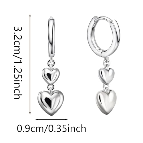 Heart Earrings for Women Girls-Sterling Silver Heart Dangle Hoop Earrings with Charm Love Huggie Hoop Earrings Hypoallergenic Delicate Jewelry Gifts for Women Girls Birthday - color: Double Heart Hoop Earrings