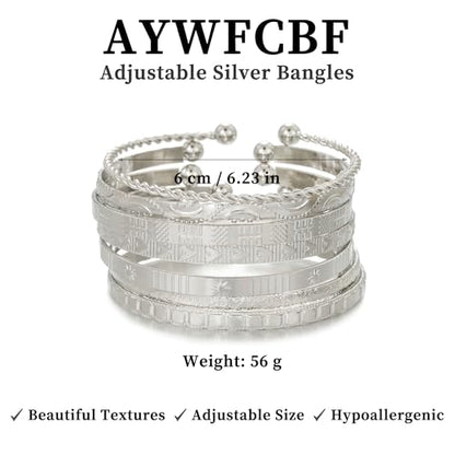 Gold Bangles for Women, 12 Pcs Boho Stackable Bracelets Multi Layer Textured Chunky Bracelets Jewelry Set for Women - color: 7 pcs silver bangles