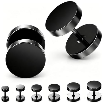 Hypoallergenic Black Stud Earrings for Men Women: 6 Pairs Flat Back Stainless Steel Cartilage Piercing Ear Tunnel 5mm-10mm - style: 6Pairs-Black-Studs