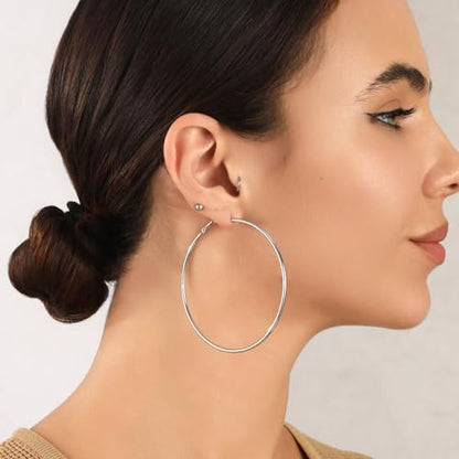 2mm Sterling Silver Big Hoop Earrings For Women - Large Hypoallergenic Circle Endless Thin Oversize Silver Hoops - color: Silver,70mm hoops