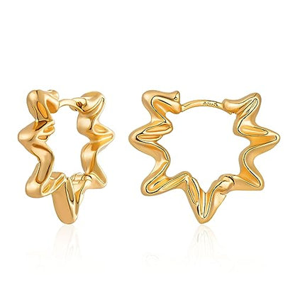 DREMMY STUDIOS Gold Dainty Huggie Hoop Earrings 18K Gold Plated Exquisite Open Tassel Dangle Charm Drop Sleeper Geometric Cross Coin Star Heart White CZ Simple Hypoallergenic Earrings for Women - color: Star-Hoop
