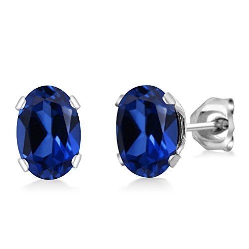 Gem Stone King Oval Gemstone Birthstone Stud Earrings for Women Men | Oval Cut 7X5MM | Fine Jewelry Gifts for Mom Dad Wife Him Her - style: Blue Created Sapphire, September