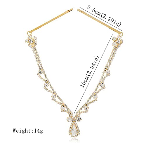 Missgrace Women Bridal Rhinestone Gold Forehead Head Chain Clip Headband Boho Crystal Teardrop Headpiece Hair Jewelry Wedding Prom Party Halloween Festival Hair Accessories for Women (Gold) - color: Gold