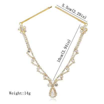 Missgrace Women Bridal Rhinestone Gold Forehead Head Chain Clip Headband Boho Crystal Teardrop Headpiece Hair Jewelry Wedding Prom Party Halloween Festival Hair Accessories for Women (Gold) - color: Gold