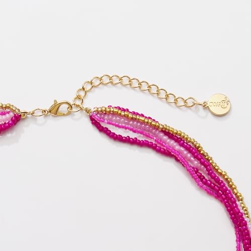Coiris Long Seed Beaded Multi Strand Necklace,10 Multiple Statement Long Bib Necklace with Tie Knot for Women and Girls Jewelry - color: Rose