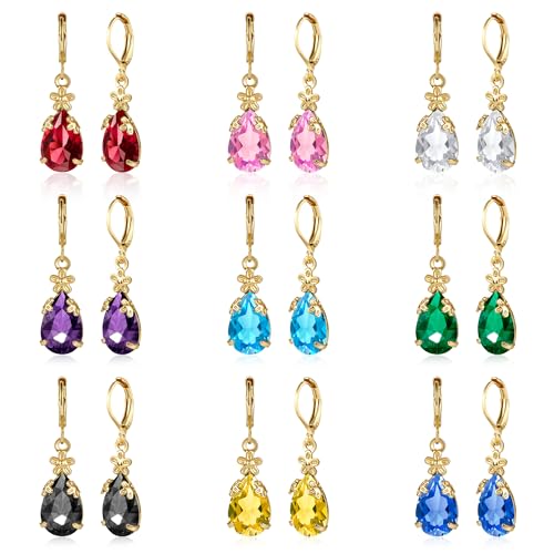 Dangle Earrings for Women Multicolor Crystal Drop Earrings Set Leverback Teardrop Earrings 925 Silver and 14K Gold Plated Hypoallergenic Fashion Cubic Zirconia Dangle Earrings Trendy Jewelry Gifts for Women - style: Teardrop Set-G 3