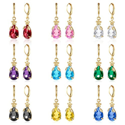 Dangle Earrings for Women Multicolor Crystal Drop Earrings Set Leverback Teardrop Earrings 925 Silver and 14K Gold Plated Hypoallergenic Fashion Cubic Zirconia Dangle Earrings Trendy Jewelry Gifts for Women - style: Teardrop Set-G 3