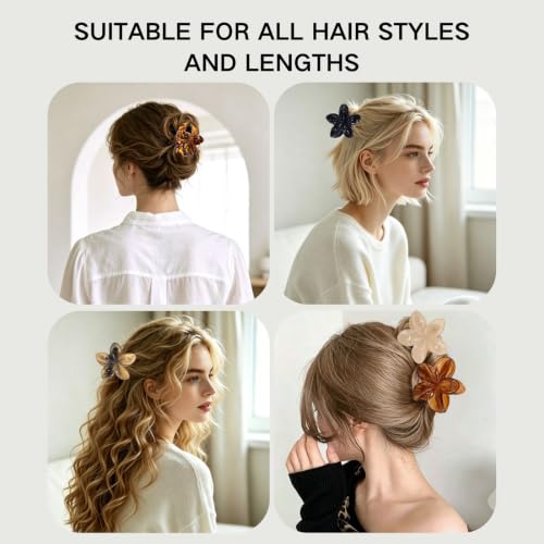 6 Pack Flower Hair Claw Clips for Women Hawaiian Plumeria Claw Clip (Brown) | Strong Hold Nonslip Large Hair Clip for Beach Holiday Thick Thin Hair Accessories - color: Brown