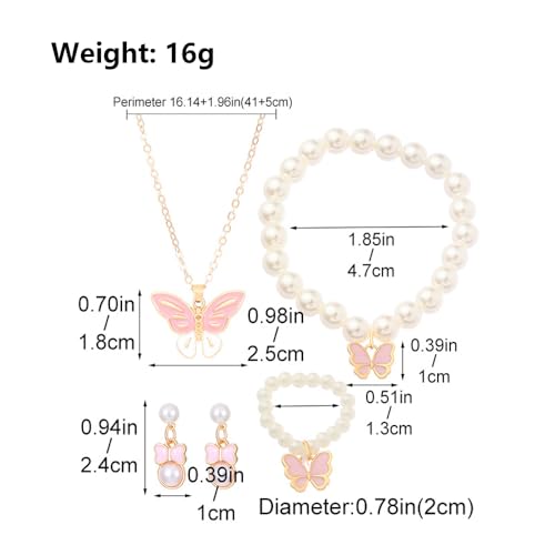 GIGB PBDK 4pcs Pearl Necklace Jewelry Set for Women Fashion Adjustable Bead Butterfly Pendant Choker Minimalist Pearl Earrings Bracelet Y2K Jewelry Gifts