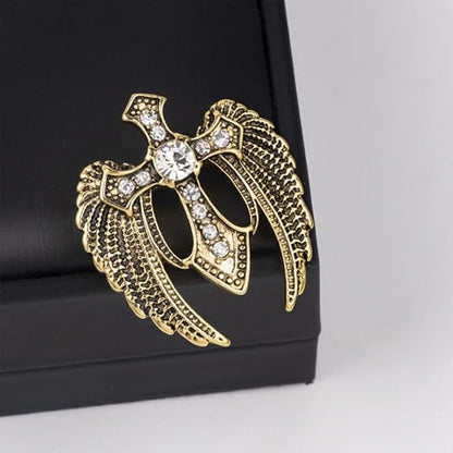 HETICA Vintage Animal Dragon Skull Wolf Crown Lion Brooch for Men Women Suit Tie Dress Lapel Pin Fashion Jewelry - style: Vintage Gold Wing Cross