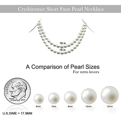 Cryshimmer Pearl Choker Necklace for Women Faux Pearl Beads Strand Necklace Earring Set Costume Jewelry,Gift for Wife Mother - color: 6MM