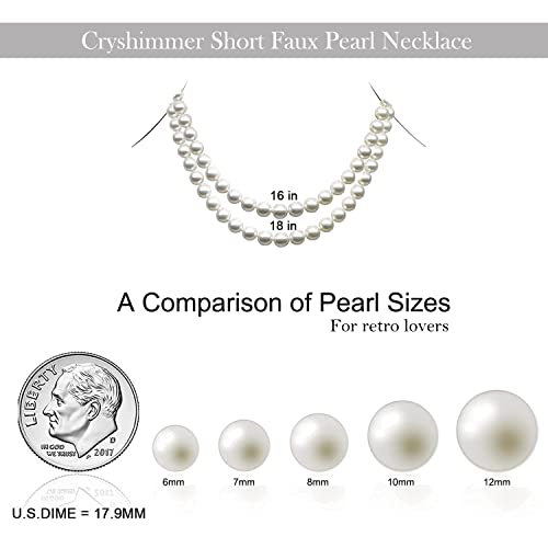 Cryshimmer Pearl Choker Necklace for Women Faux Pearl Beads Strand Necklace Earring Set Costume Jewelry,Gift for Wife Mother - color: 8MM