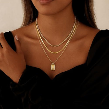 Layered Necklaces for Women 14K Gold Plated Stack Circle Pendant Trendy Long Chain Stackable Handmade Coin Necklace Set Dainty Gold Stacked Jewelry Gifts - color: Gold-7