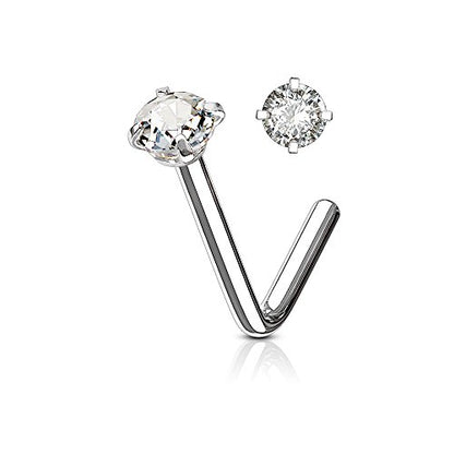Round CZ L Bend Nose Stud Ring 316L Surgical Steel (CHOOSE SIZE & COLOR) - style: 20 GA Clear