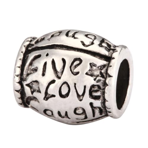 40pcs Live Love Laugh Large Hole Beads (4.5mm Hole) Antique Silver - size: Live Love Laugh Bead