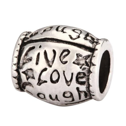 40pcs Live Love Laugh Large Hole Beads (4.5mm Hole) Antique Silver - size: Live Love Laugh Bead
