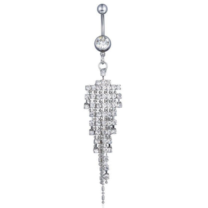 14G CZ Tassel Dangle Belly Button Rings for Women Sparkling Cubic Zirconia Crystal Fringe Dangling Belly Navel Studs Rings Navel Curved Barbell Body Piercing Jewelry