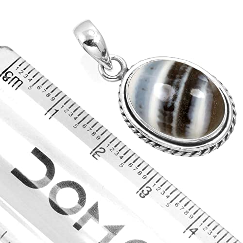 Chunky Natural Gemstone Pendant Necklace For Women Onyx, Turquoise, Amber, Garnet Oval Boho Genuine 925 Sterling Silver Handmade Jewelry - color: Blue Opal