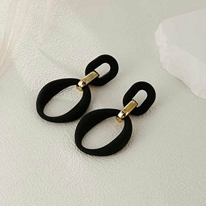 RUOFFETA Acrylic Rectangle Earrings, Fashion Acrylic Square/Oval/Hoop Statement Drop Earrings for Women - color: Black Oval