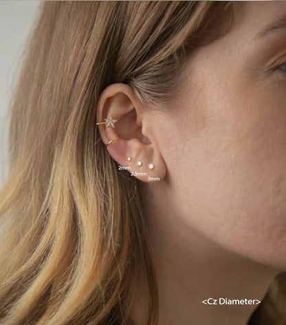 16G/18G/20G Tiny CZ Stud Earrings, Gold Flat Back Earrings, Threadless Cartilage Tragus Piercing Conch Stud Nose Helix Stud - color: CZ -Gold, size: 16/18/20 gauge (1.2mm/1.0mm/0.8mm post)