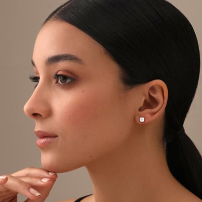 LeCalla 925 Sterling Silver CZ Stud Earrings for Women | Cubic Zirconia Halo & Heart Stud Earring | Rhodium-Plated Silver Jewelry for Her Mom Wife - color: Cubic Zirconia Studs